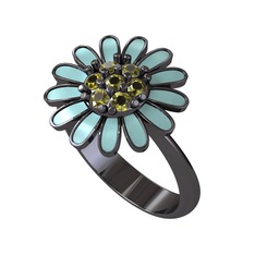 Papatya Yüzük - Peridot 925 ayar siyah rodyum kaplama gümüş yüzük (Pastel mavi mineli) #twtvg