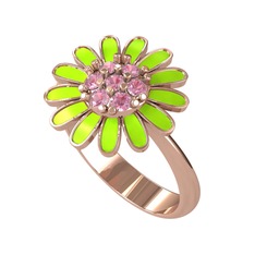 Papatya Yüzük - Pembe kuvars 8 ayar rose altın yüzük (Neon yeşil mineli) #u410e9