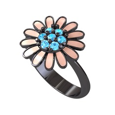 Papatya Yüzük - Akuamarin 925 ayar siyah rodyum kaplama gümüş yüzük (Pastel pembe mineli) #uresjr