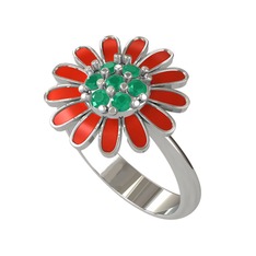 Papatya Yüzük - Kök zümrüt 8 ayar beyaz altın yüzük (Kırmızı mineli) #v7w7vv