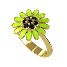 Papatya Yüzük - Siyah zirkon 14 ayar altın yüzük (Neon yeşil mineli) #vgdf73