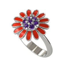Papatya Yüzük - Ametist 8 ayar beyaz altın yüzük (Kırmızı mineli) #vq8fd8