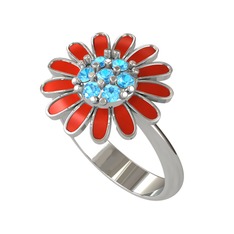 Papatya Yüzük - Akuamarin 8 ayar beyaz altın yüzük (Kırmızı mineli) #wtxrj3