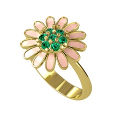 Papatya Yüzük - Yeşil kuvars 14 ayar altın yüzük (Pastel pembe mineli) #wvawuk