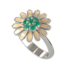 Papatya Yüzük - Kök zümrüt 8 ayar beyaz altın yüzük (Ekru mineli) #ww6iww