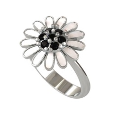 Papatya Yüzük - Siyah zirkon 14 ayar beyaz altın yüzük (Beyaz mineli) #x2lvan