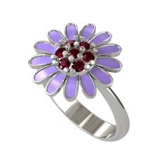 Papatya Yüzük - Kök yakut 18 ayar beyaz altın yüzük (Menekşe mineli) #x82rqk