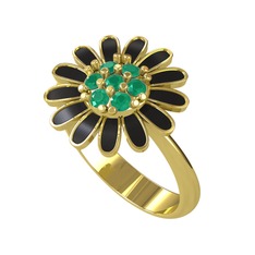 Papatya Yüzük - Kök zümrüt 8 ayar altın yüzük (Siyah mineli) #xldfu4