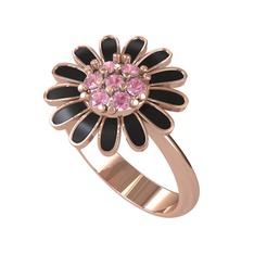 Papatya Yüzük - Pembe kuvars 18 ayar rose altın yüzük (Siyah mineli) #xo8g1a