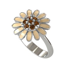 Papatya Yüzük - Dumanlı kuvars 8 ayar beyaz altın yüzük (Ekru mineli) #y65p5q