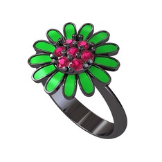 Rodolit garnet 925 ayar siyah rodyum kaplama gümüş yüzük (Yeşil mineli)