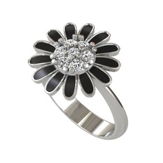 Swarovski 14 ayar beyaz altın yüzük (Siyah mineli)