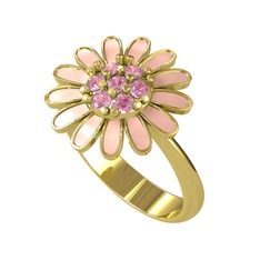 Papatya Yüzük - Pembe kuvars 925 ayar altın kaplama gümüş yüzük (Pastel pembe mineli) #z9s18o