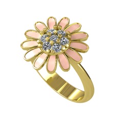 Pırlanta 14 ayar altın yüzük (0.077 karat, pastel pembe mineli)