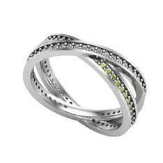 Swarovski ve peridot 14 ayar beyaz altın yüzük