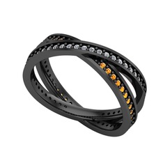 İkili Adora Tamtur Yüzük - Swarovski ve sitrin 925 ayar siyah rodyum kaplama gümüş yüzük #11hfu9w