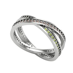 İkili Adora Tamtur Yüzük - Dumanlı kuvars ve peridot 14 ayar beyaz altın yüzük #11izrg1