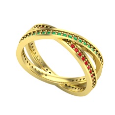 İkili Adora Tamtur Yüzük - Yeşil kuvars ve garnet 14 ayar altın yüzük #11nfuf6