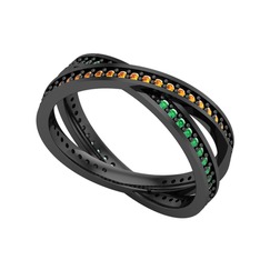 İkili Adora Tamtur Yüzük - Sitrin ve yeşil kuvars 925 ayar siyah rodyum kaplama gümüş yüzük #130wzpz