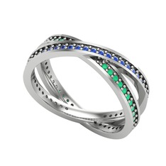 İkili Adora Tamtur Yüzük - Lab safir ve kök zümrüt 14 ayar beyaz altın yüzük #13o8cio