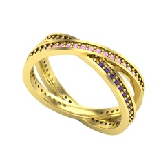 İkili Adora Tamtur Yüzük - Pembe kuvars ve ametist 14 ayar altın yüzük #13y3lgx