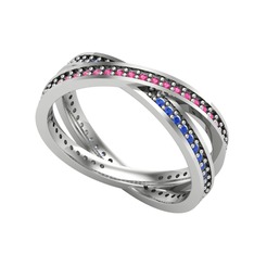 Rodolit garnet ve lab safir 925 ayar gümüş yüzük