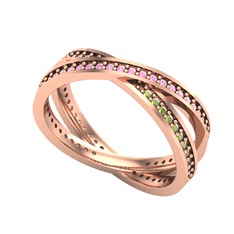 Pembe kuvars ve peridot 14 ayar rose altın yüzük