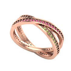 Rodolit garnet ve peridot 8 ayar rose altın yüzük