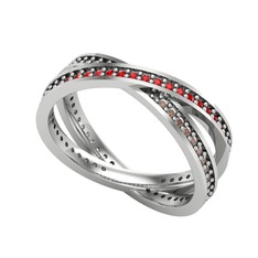 Garnet ve dumanlı kuvars 8 ayar beyaz altın yüzük