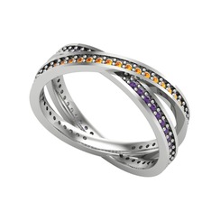 Sitrin ve ametist 14 ayar beyaz altın yüzük