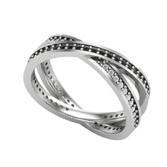 İkili Adora Tamtur Yüzük - Siyah zirkon ve pırlanta 8 ayar beyaz altın yüzük (0.675 karat) #1aajps3