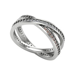 İkili Adora Tamtur Yüzük - Swarovski ve dumanlı kuvars 14 ayar beyaz altın yüzük #1ay15yc