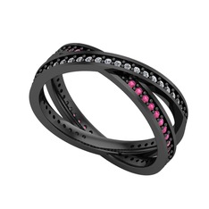 Swarovski ve rodolit garnet 925 ayar siyah rodyum kaplama gümüş yüzük