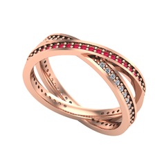 İkili Adora Tamtur Yüzük - Kök yakut ve swarovski 925 ayar rose altın kaplama gümüş yüzük #1bw9b5v