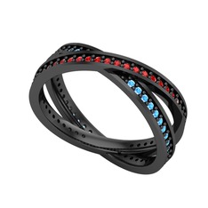 Garnet ve akuamarin 925 ayar siyah rodyum kaplama gümüş yüzük
