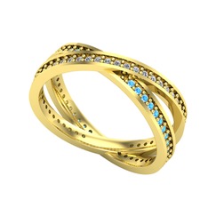 İkili Adora Tamtur Yüzük - Swarovski ve akuamarin 925 ayar altın kaplama gümüş yüzük #1ci1on4