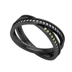 İkili Adora Tamtur Yüzük - Pırlanta ve peridot 925 ayar siyah rodyum kaplama gümüş yüzük (0.675 karat) #1d0005p