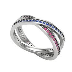 İkili Adora Tamtur Yüzük - Lab safir ve rodolit garnet 8 ayar beyaz altın yüzük #1ef63w9