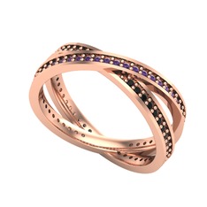 İkili Adora Tamtur Yüzük - Ametist ve siyah zirkon 14 ayar rose altın yüzük #1ewu5ik