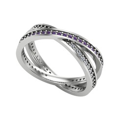 İkili Adora Tamtur Yüzük - Ametist ve swarovski 8 ayar beyaz altın yüzük #1ezfvck