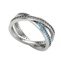 İkili Adora Tamtur Yüzük - Swarovski ve akuamarin 18 ayar beyaz altın yüzük #1f0axj5
