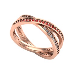 Garnet ve swarovski 14 ayar rose altın yüzük