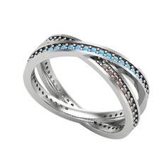 İkili Adora Tamtur Yüzük - Akuamarin ve dumanlı kuvars 18 ayar beyaz altın yüzük #1g253e7