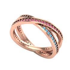 Rodolit garnet ve akuamarin 14 ayar rose altın yüzük