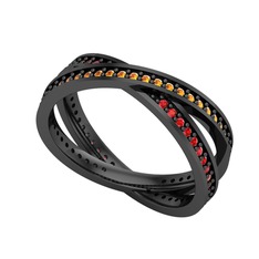 İkili Adora Tamtur Yüzük - Sitrin ve garnet 925 ayar siyah rodyum kaplama gümüş yüzük #1h15w0s