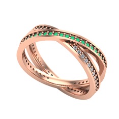 Kök zümrüt ve swarovski 18 ayar rose altın yüzük