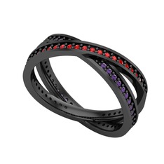 İkili Adora Tamtur Yüzük - Garnet ve ametist 925 ayar siyah rodyum kaplama gümüş yüzük #1i9dq4