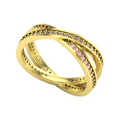 Dumanlı kuvars ve pembe kuvars 18 ayar altın yüzük