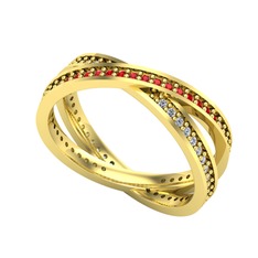 Garnet ve swarovski 8 ayar altın yüzük
