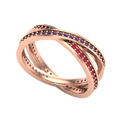 İkili Adora Tamtur Yüzük - Ametist ve kök yakut 14 ayar rose altın yüzük #1j0xfsg